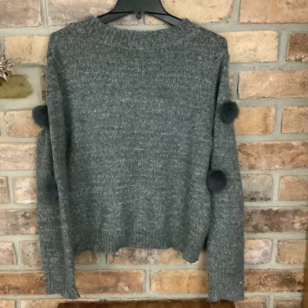 Cliche’ Pom Pom Gray Marled-Knit Wool Sweater 185